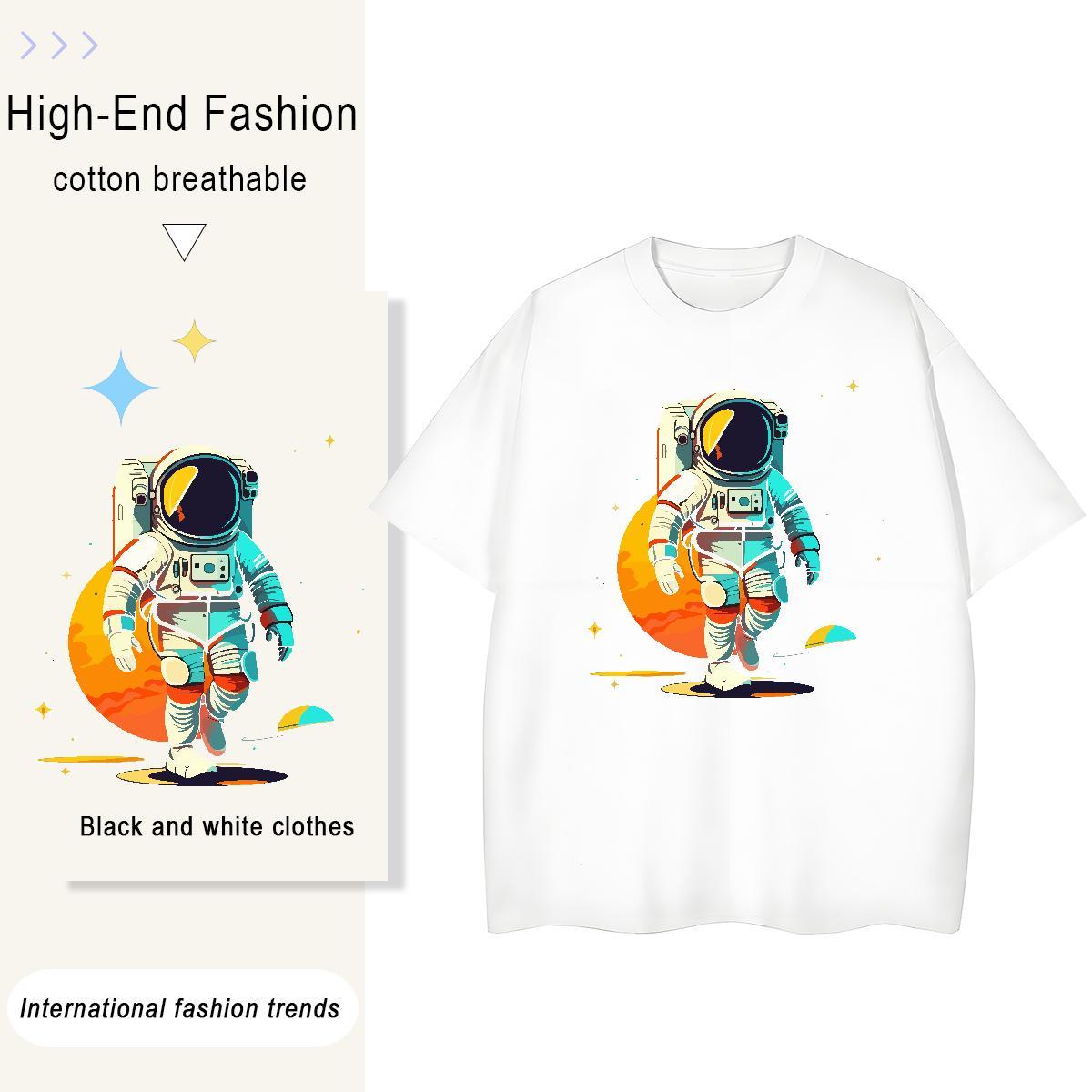 Loose fit Women Tshirts 230g 100% Cotton universe Casual Sport T shirt Short sleeve Soft White Plus Size Tee Shirt