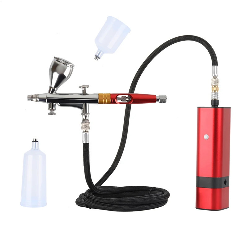 RIBO portable spray gun with automatic mini air brush equipped with compressor kit quiet art cake nail model painting tattoo hand tool 240823