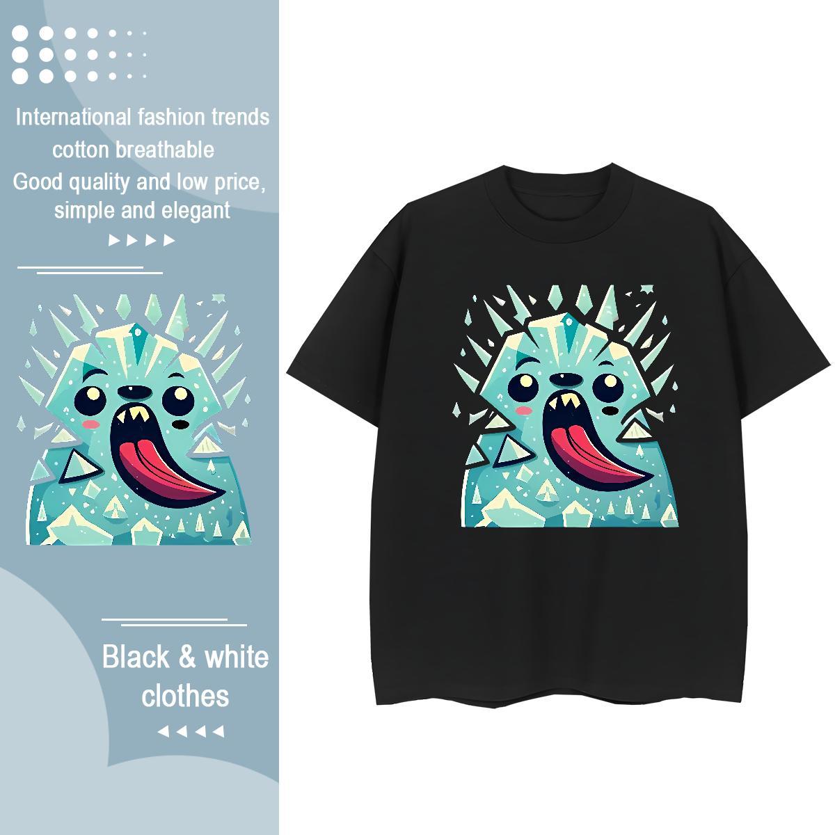 5A Women Tees 230g 100% Cotton grimace Sport T Shirt For Woman O Neck Short Sleeves Cartoon Print Tops