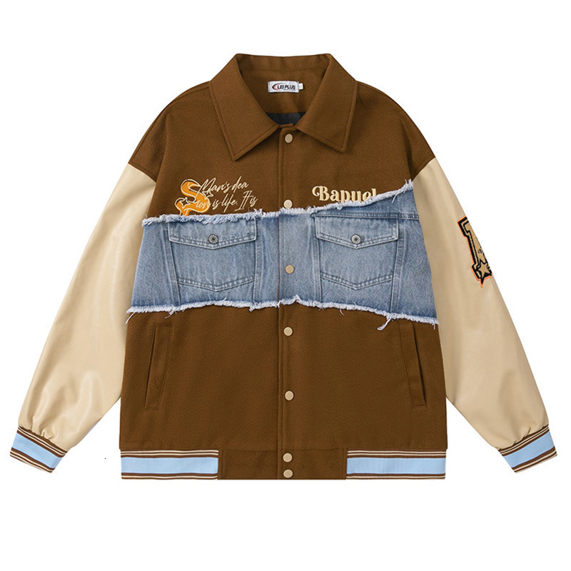 Super sized hiphop jeans patch work jacket mens Harakuju retro for spring and autumn 240824