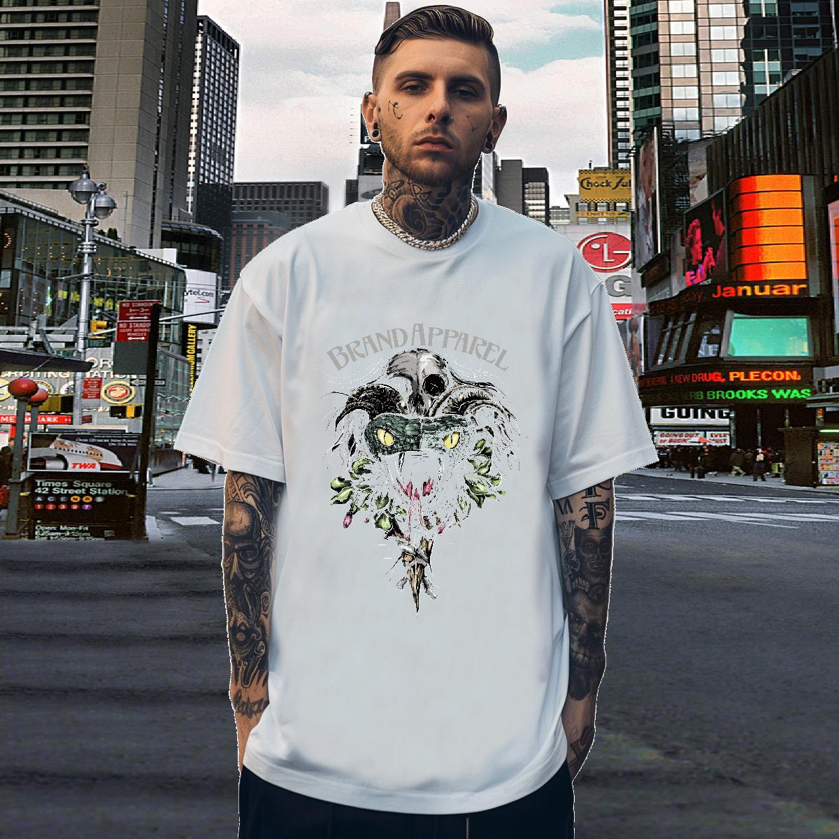 Comfortable T Shirt For Man 230g Cotton skull Hip Hop Street Plus Size Custom Breathable Crew Neck Men Tops Tees 2024 New Top Tees