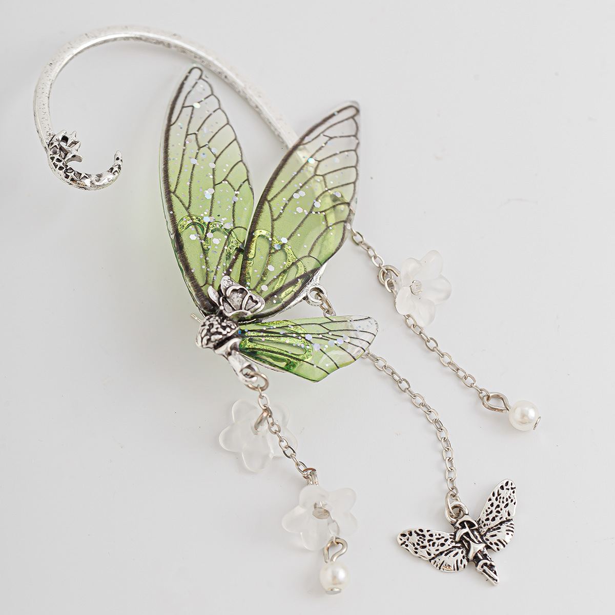 Forest style elf tassel hanging, butterfly shaped earring accessory, wing ear clip