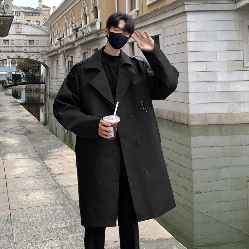 Mens Trench Mid Length Casual Coats Rugged and Handsome High Grade Feeling Coat Long Jackets for Men 240826