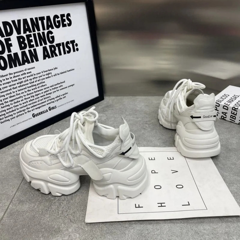 Women Thick Bottom Chunky Sneakers Korean Female Platform Lace Up Breathable Spring Autumn Woman Vulcanize Shoes Zapatos Mujer 240826