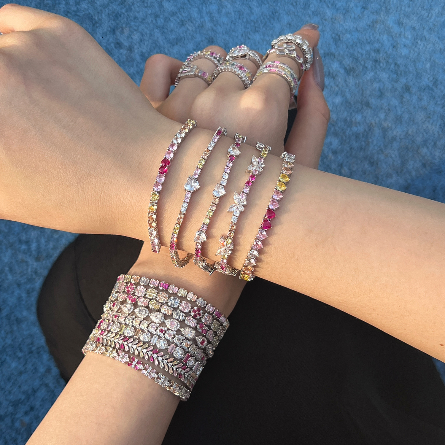 S Pure Sier Bracelet Full Color Zircon Flower Butterfly Love Water Drop Wedding Design Women's Jewelry
