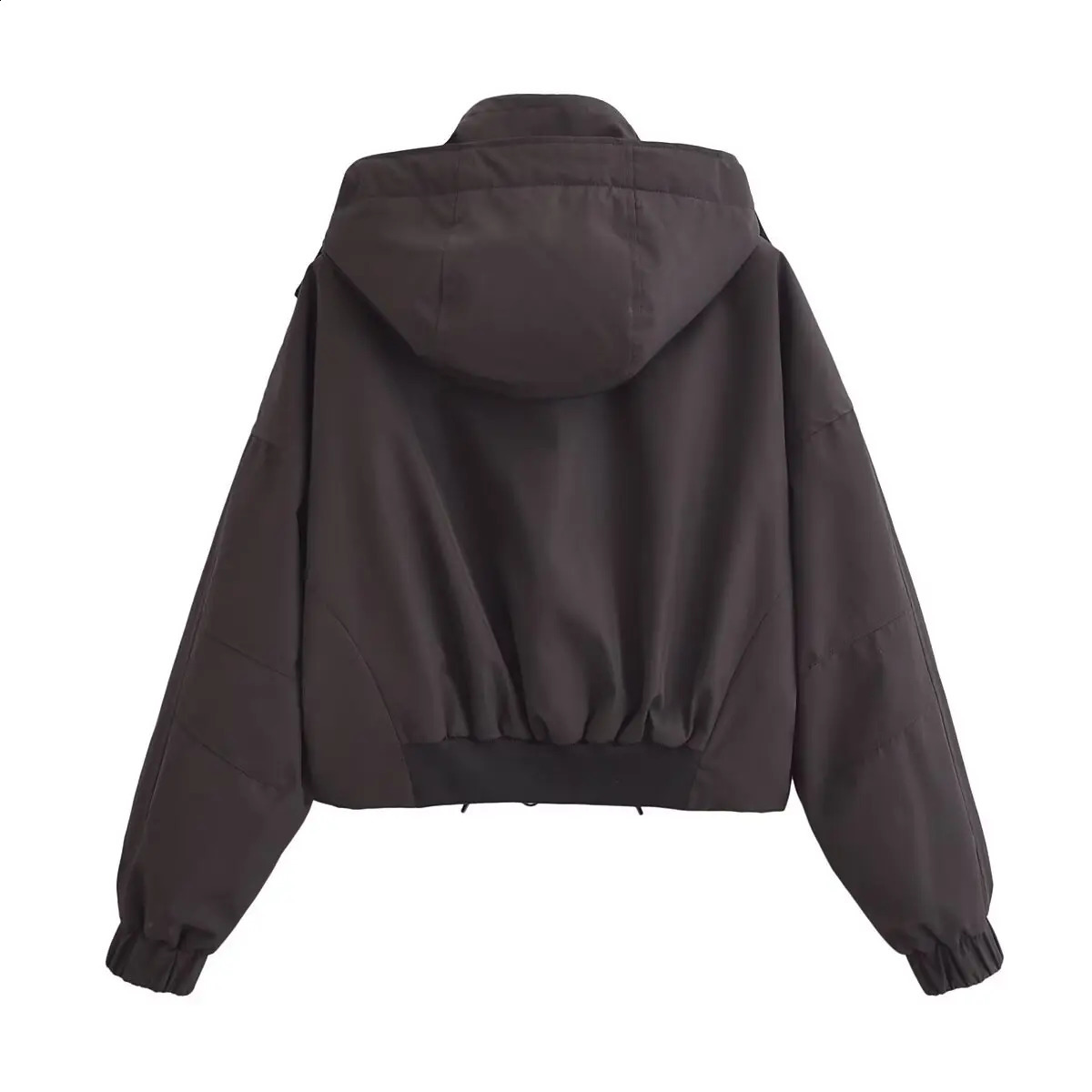 autumn womens clothing European and American style workwear hooded long sleeved zipper short sleeved cotton jacket 240826
