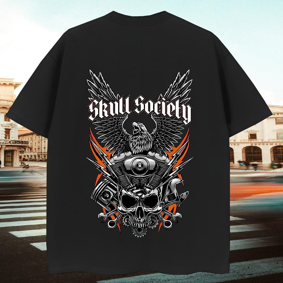Classic Mens T Shirts 230g Pure Cotton skull Street wear Hip Hop Floral Print Breathable Short Sleeve Tshirts 2024 Summer Tops Shirt