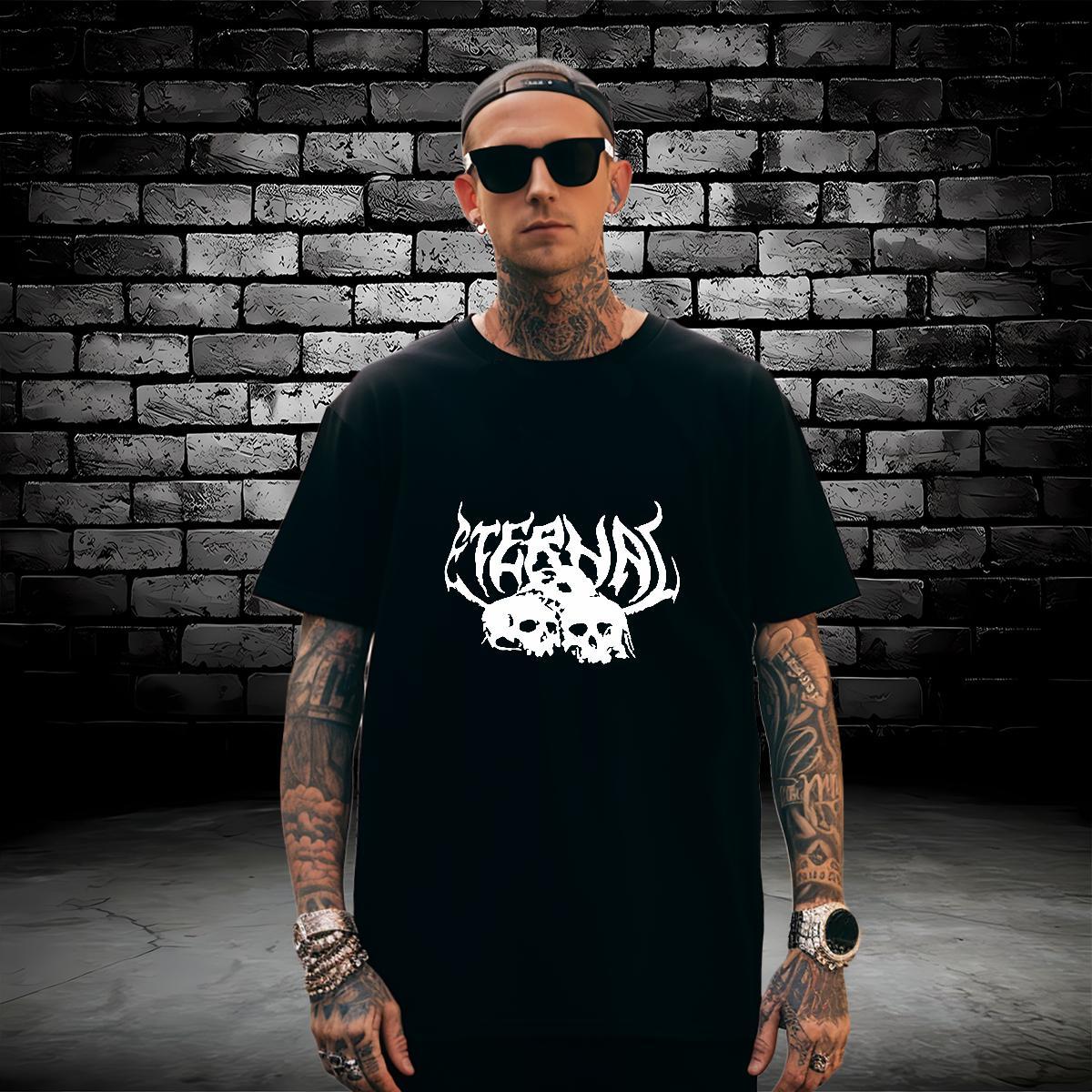 Brand Men T Shirts 230g Cotton skull Hip Hop Street Black White Breathable Crew Neck Men Tshirts Custom Wear