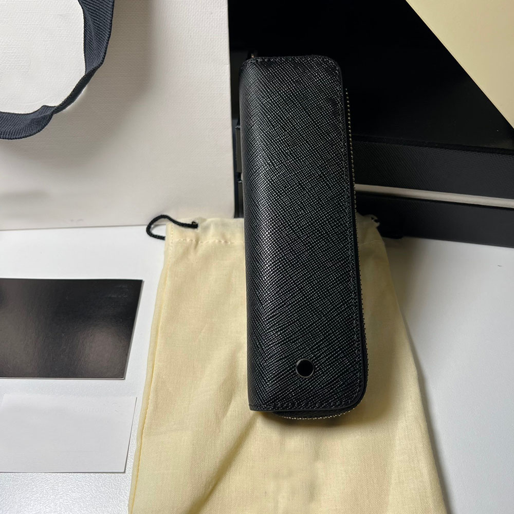 Leather Men's Pencil Case Two Pack Business Pen Set Black beige Pen Case School Supplies 198363