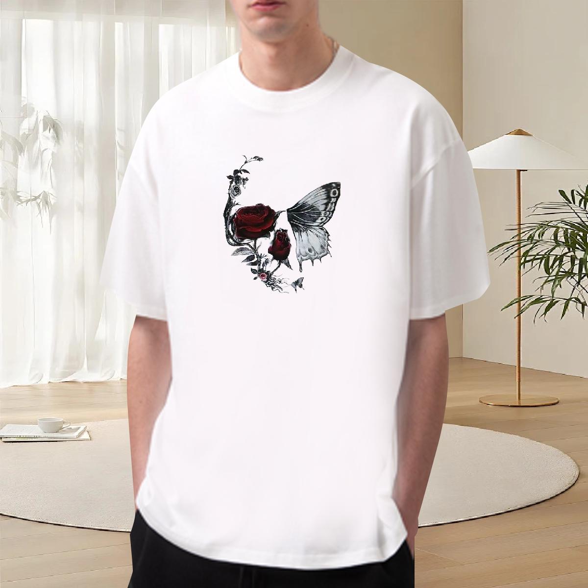 Wholesale T shirt 230g 100% Cotton skull Street Wear DIY Printed Short Sleeve O-Neck Men Tops Tees Classic Casual Top Tees