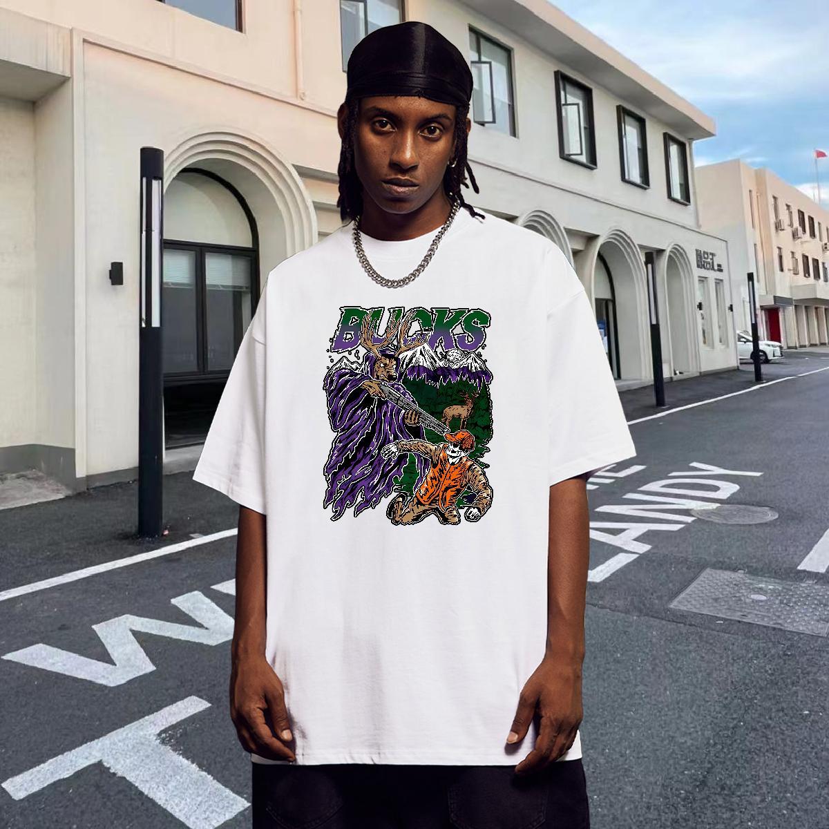 Wholesale Men T Shirts 230g Cotton skull Hip Hop Asian Size O Neck Short Sleeves Men Clothes T-Shirt Brand Polos