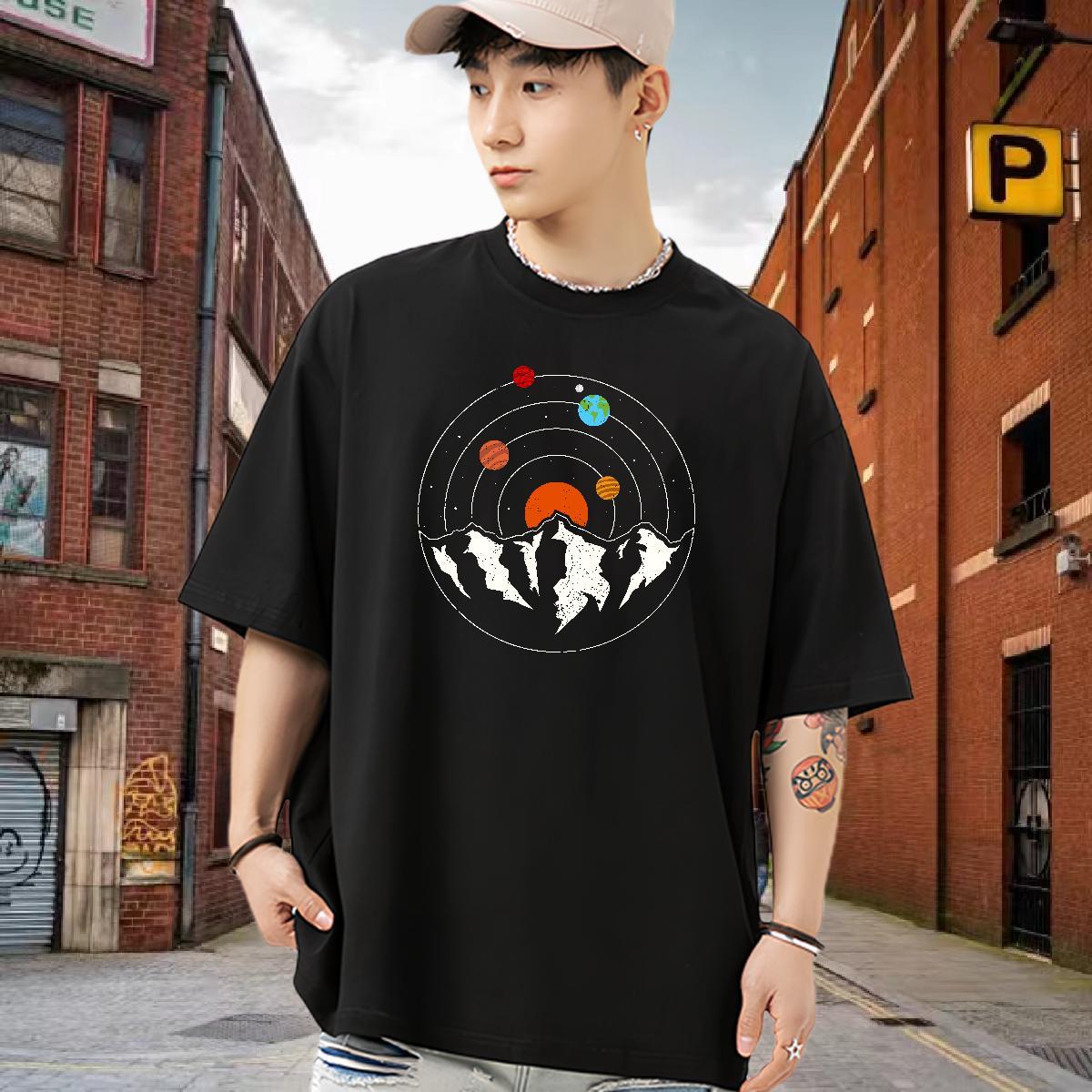 Loose T-Shirts for Men 230g 100% Cotton ET Spring Summer Custom Printed Breathable Short Sleeve Men Tshirts Casual New Tops
