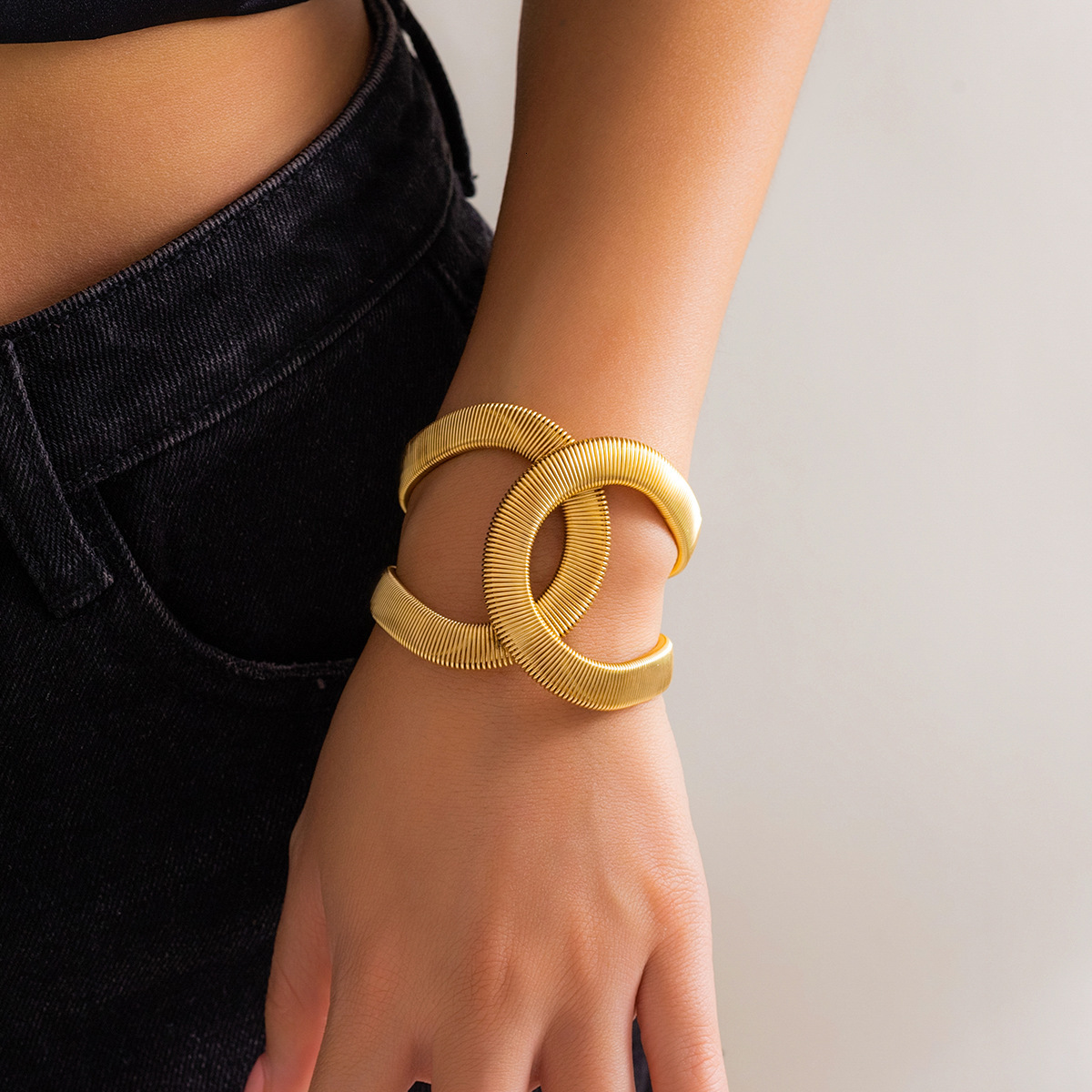 Fashionable exaggerated jewelry, metal adjustable opening bracelet with wide edge and punk design feel. Handicraft