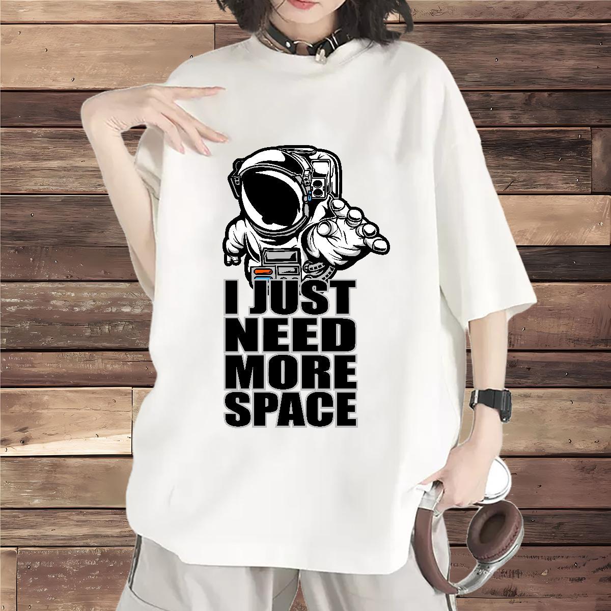 Loose fit Lady T shirt 230g 100% Cotton cosmonaut Beach Woman T Shirts Breathable Crew Neck Cartoon Floral Printing Tee Shirt