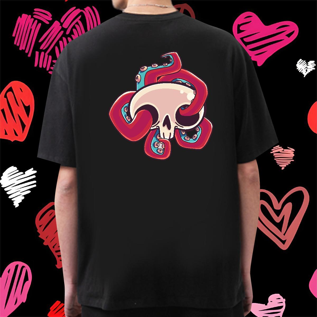 Popular T-Shirts 230g Pure Cotton skull Sports Casual DIY Breathable Short Sleeve Men Tops Tees Brand Tee Shirt