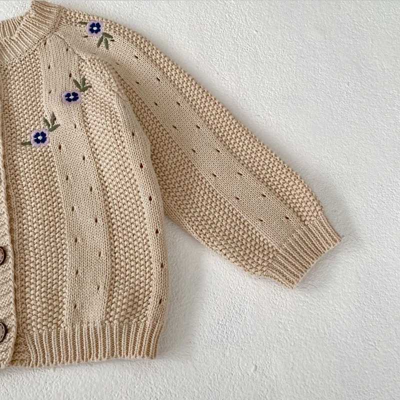 New autumn baby clothing 0-3 year old girls embroidered hollow knit sweater jacketW240824