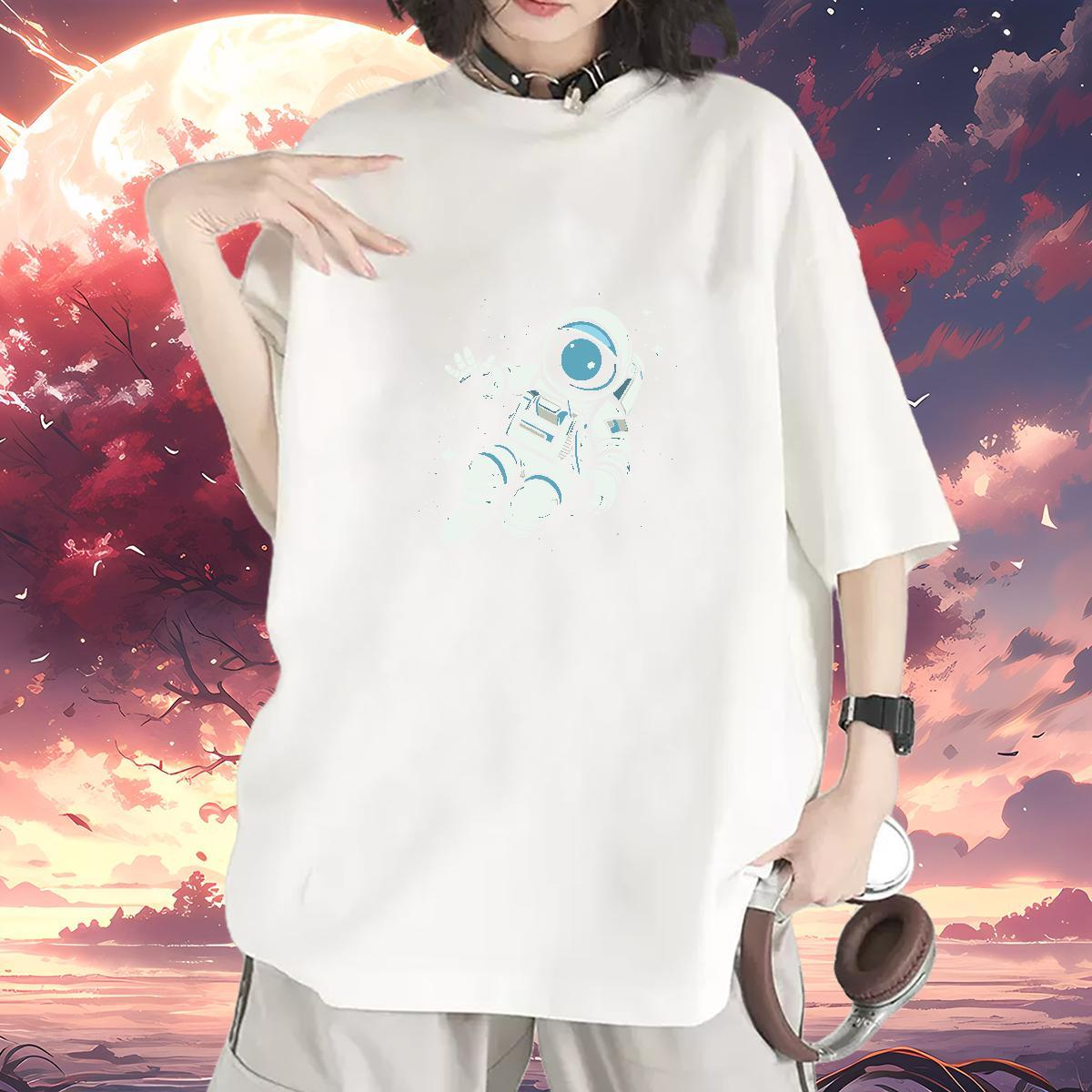 Soft Women Tees 230g 100% Cotton universe Street Woman T Shirts Breathable Crew Neck Anime Top Shirts