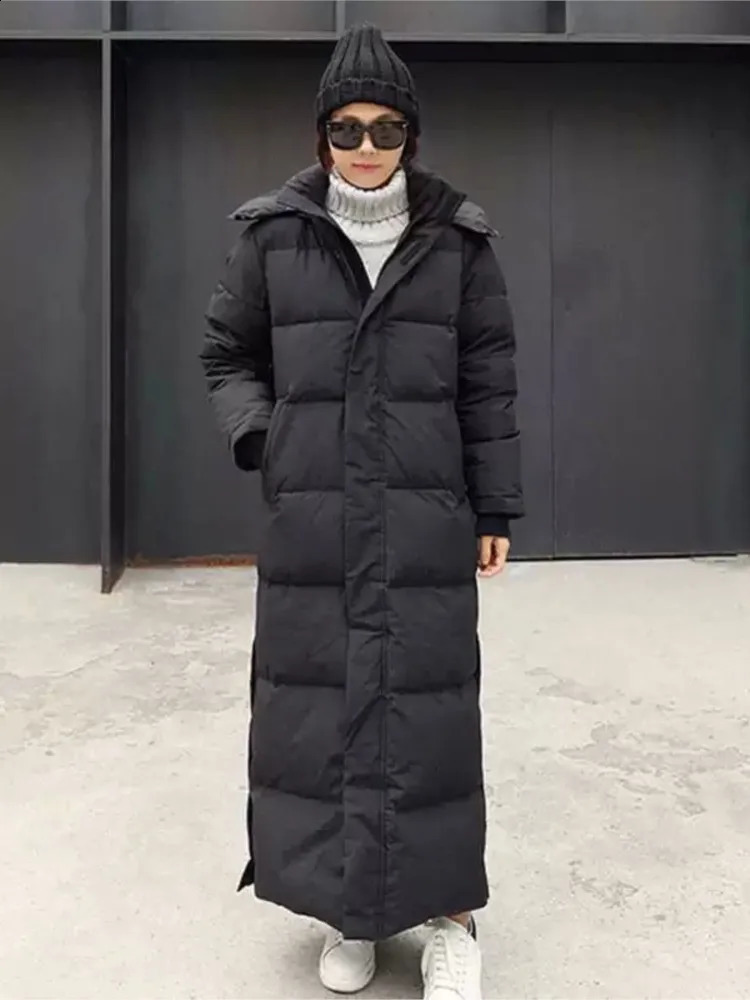 Down parka Super long jacket female knee winter woman with thick black coat in 240824