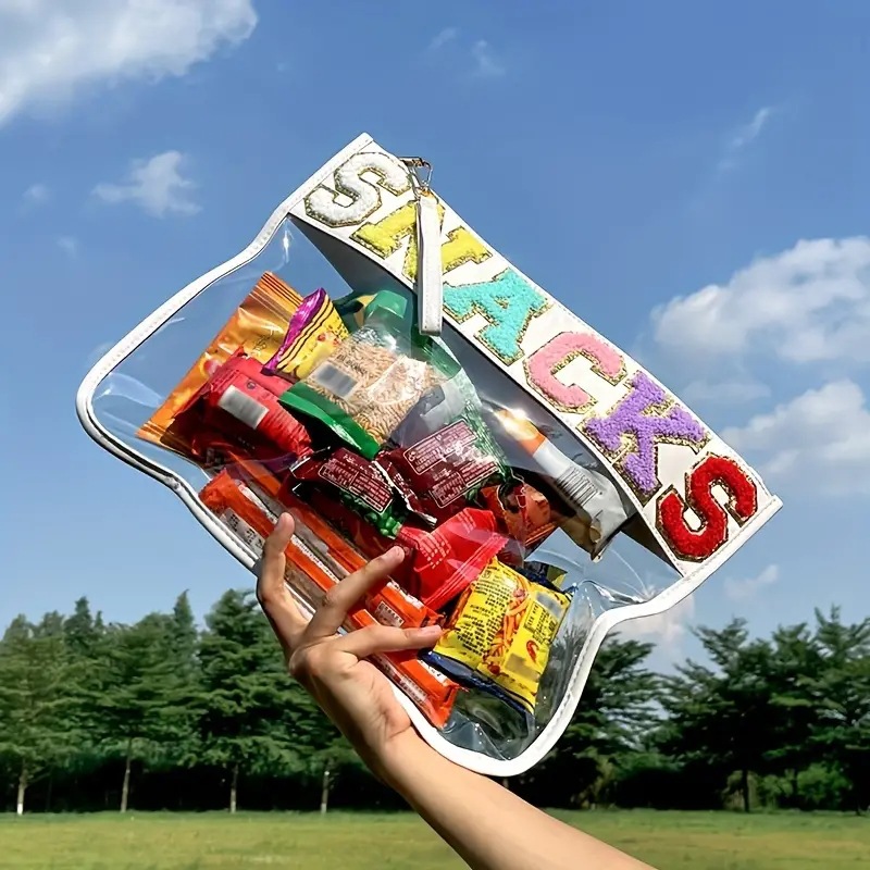 Snack storage bag Transparent pvc zipper bag embroidered alphabet hand makeup bag Portable PU waterproof toiletry bag