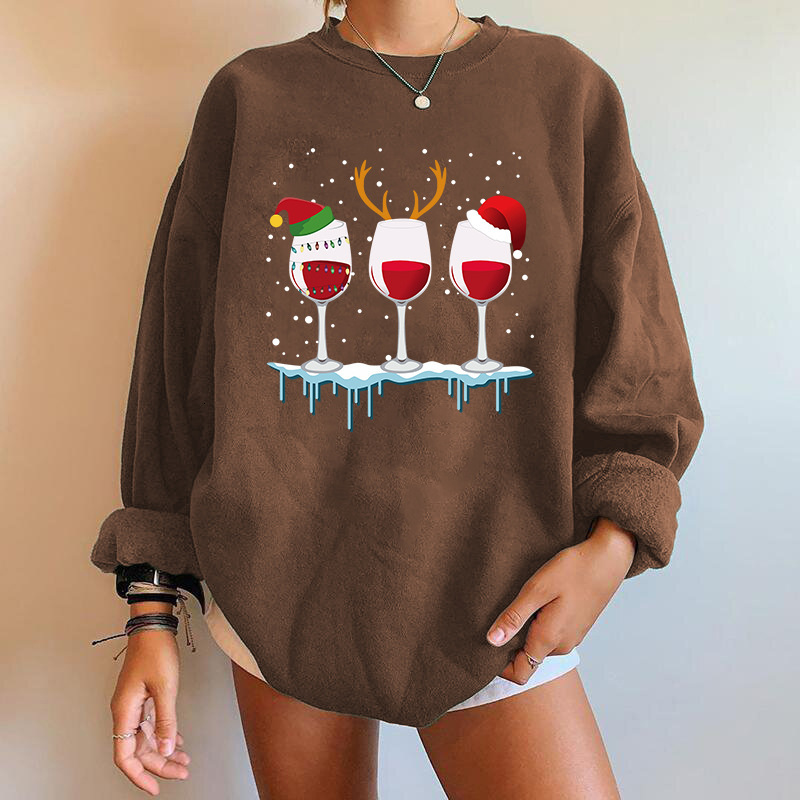 New Clothing Three Glass Letter Printed Shoulder Down Round Neck Fleece Hoodie Women's Top dongdumaoyi