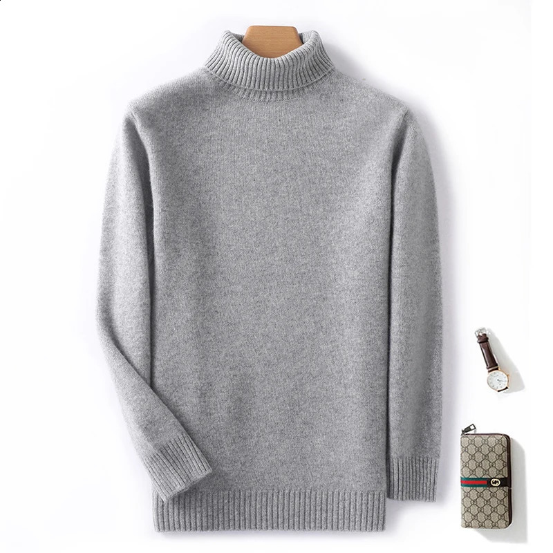 Mens Warm Solid Sweater 100% Cashmere Turtle Collar Sweater Mens Clothing Autumn and Winter Knitted Pull Flower Parachute Large Size Sweater 240824