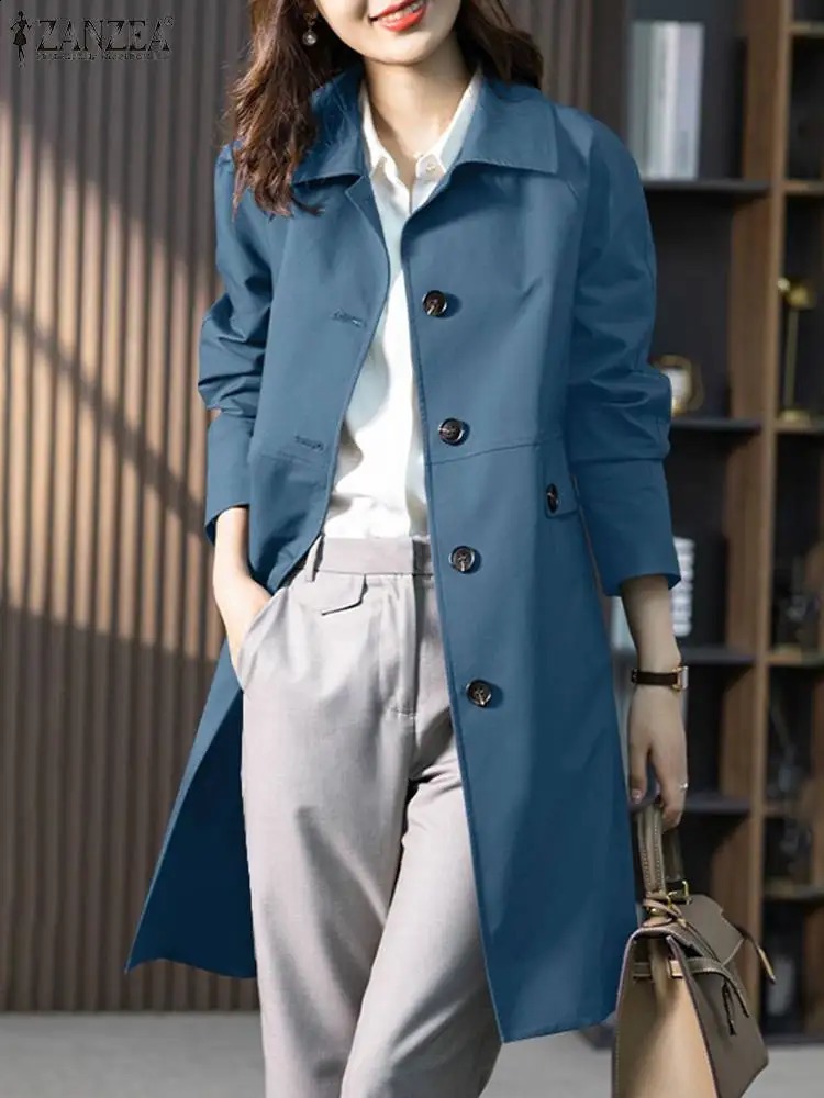 ZANZEA Fashion OL Work Trench Coats Womens Retro Solid Windproof Autumn Long Sleeve Collar Jacket Elegant Party Coat 240826