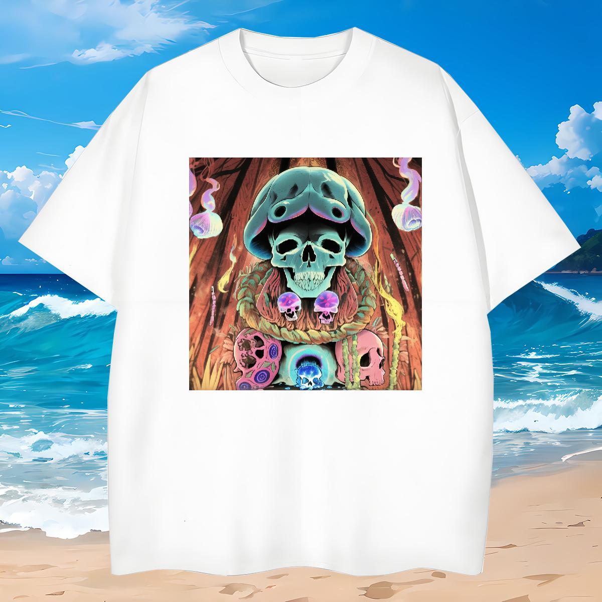 Free Shipping T-Shirts 230g Cotton skull Sports Casual White Plus Size Crew Neck Men Tshirts Wholesale Tee Shirt