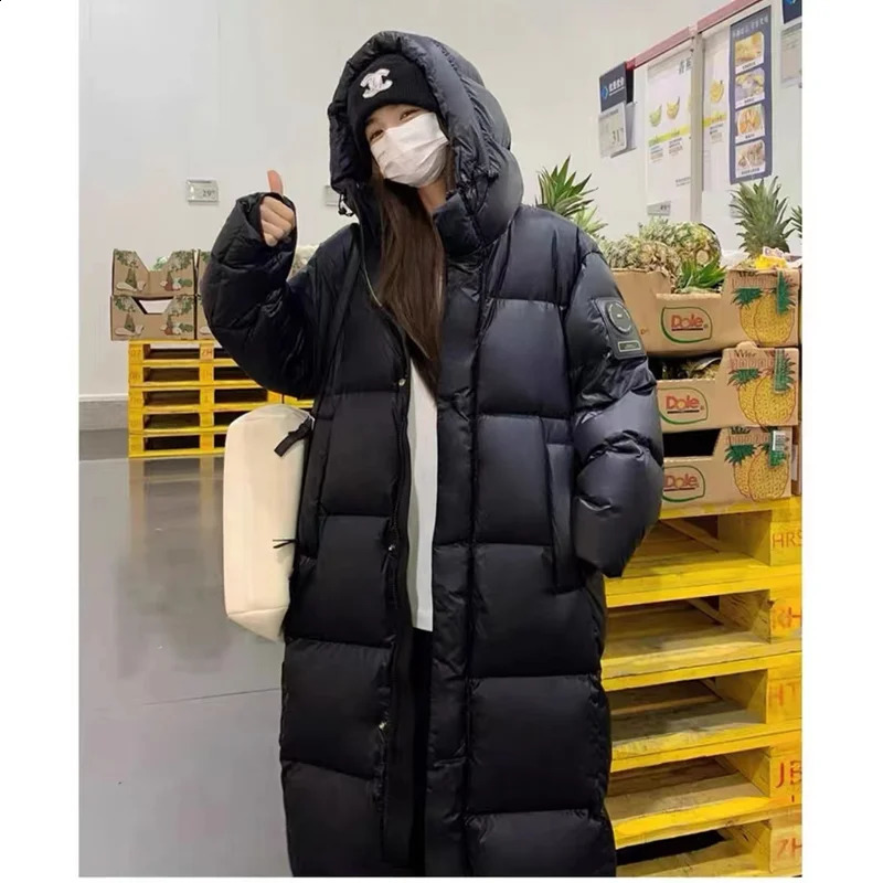 Black Winter Womens Down Puffer Jackets Baggy Thickening Warm Oversize Clothing Boutique Clothes Cotton Medium and Long Coats 240824
