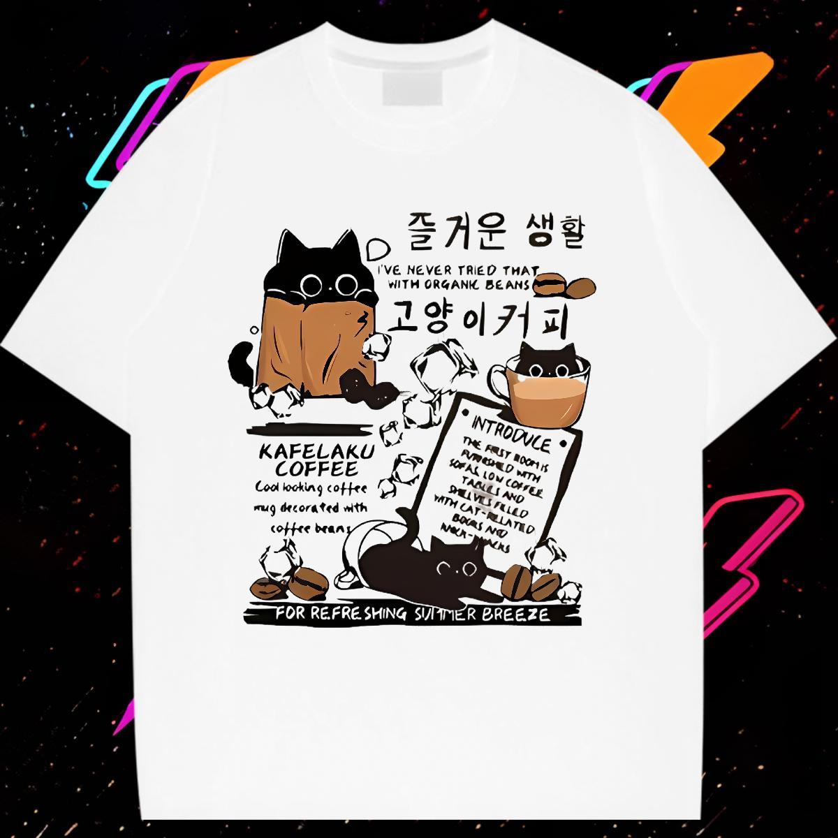 Unisex Tshirt for Man Woman 230g Pure Cotton cat Daily Outfit T Shirt For Woman Breathable Crew Neck Skull Clothings