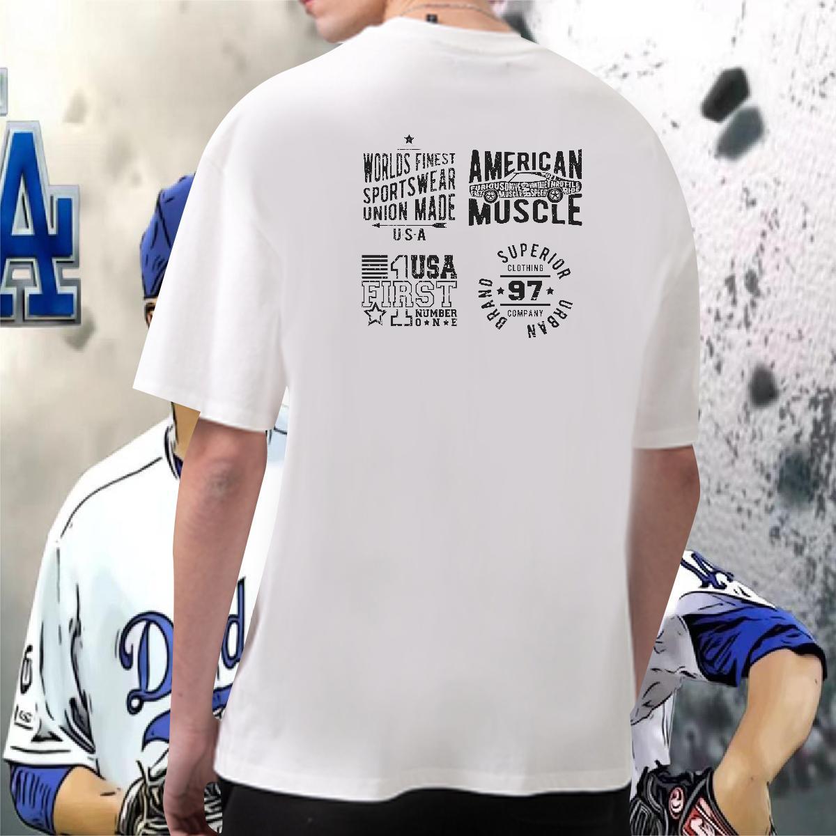 Wholesale Men T Shirts 100% Cotton 230g letter Sport Anime Print O Neck Short Sleeves Men Tops Tees Factory Direct Clothes
