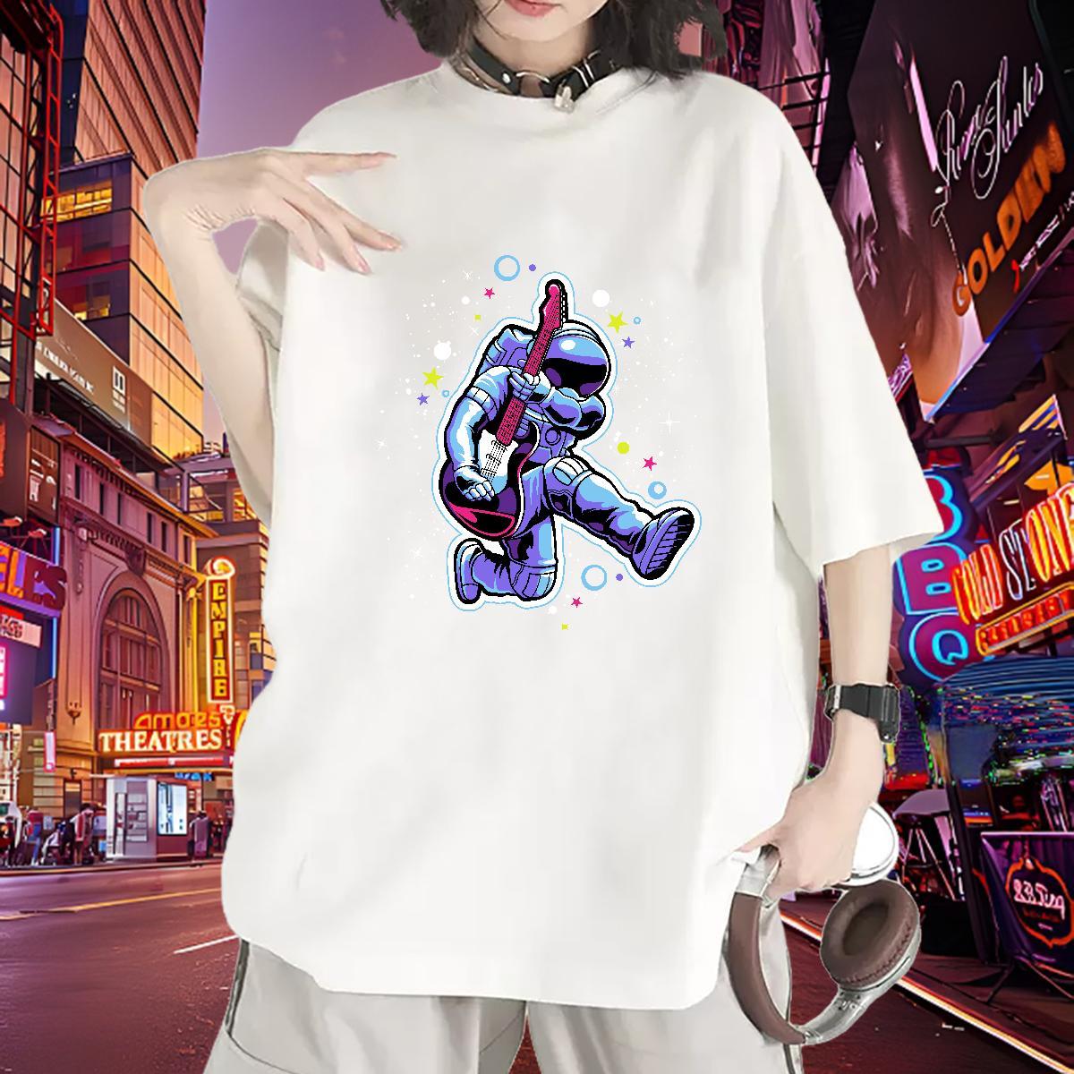 5A Couples T Shirts 230g Pure Cotton cosmonaut Casual Sport T-Shirts Breathable Soft Cartoon Floral Printing Tees