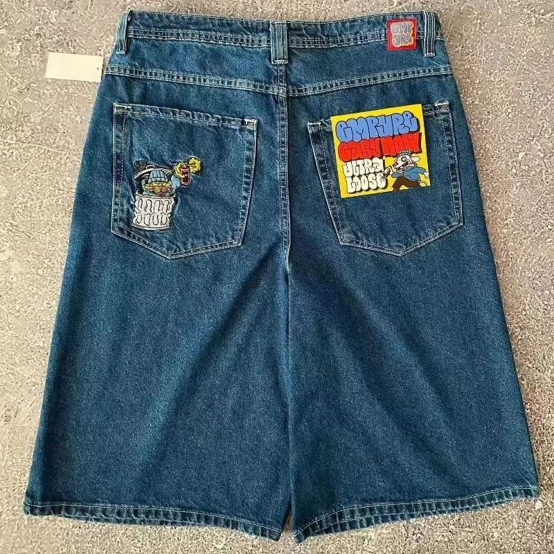 Summer mens capital letter pattern denim shorts European and American trends fashionable high street wanderersW240713