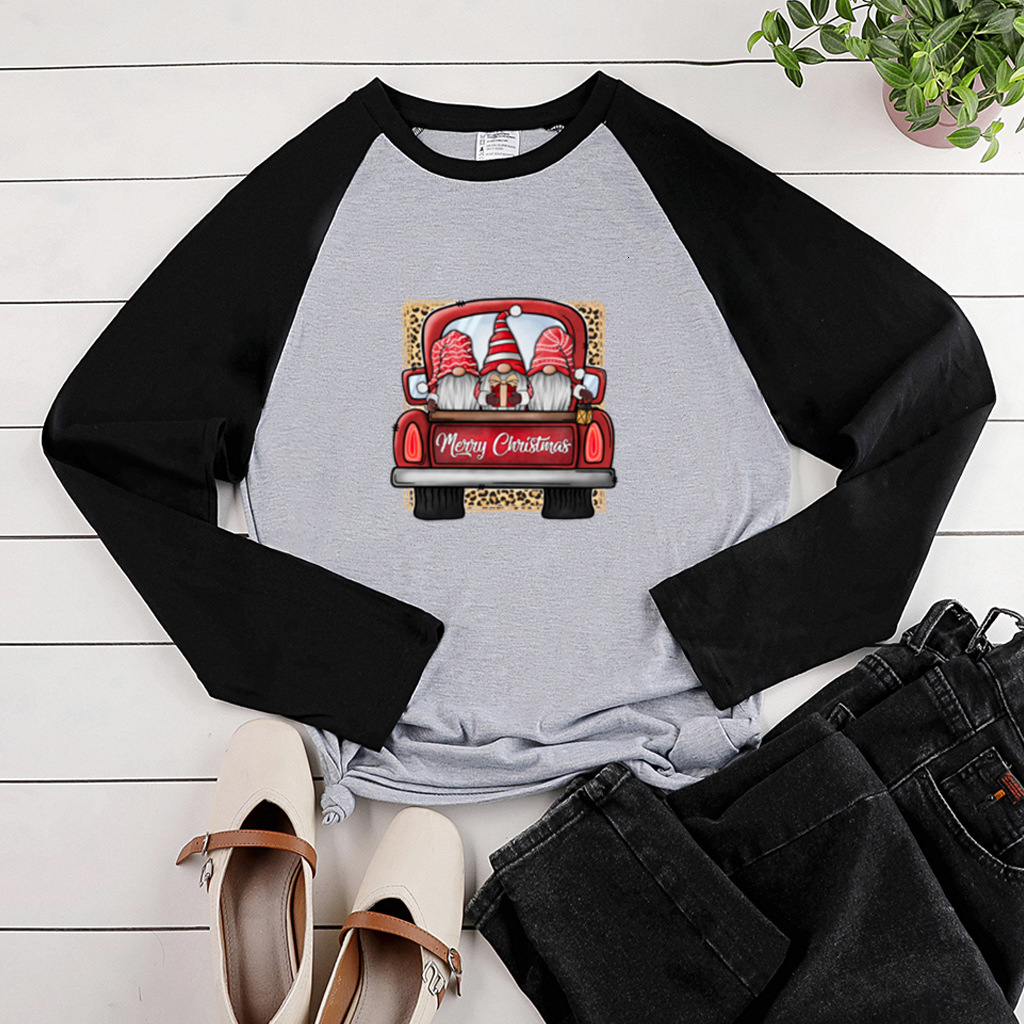 Christmas style shoulder length long sleeved new product with three Santa Claus driving print, early autumn contrasting top dongdumaoyi