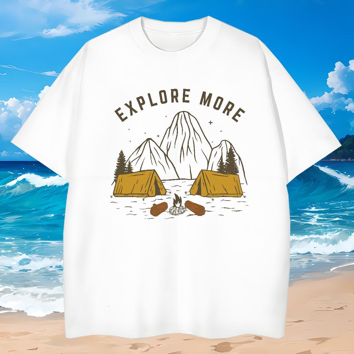 Comfortable T shirt 100% Cotton 230g mountains Summer Casual Oversized 3XL 4XL Crew Neck Breathable Men Tops Tees Fashion Casual Tees Shirts