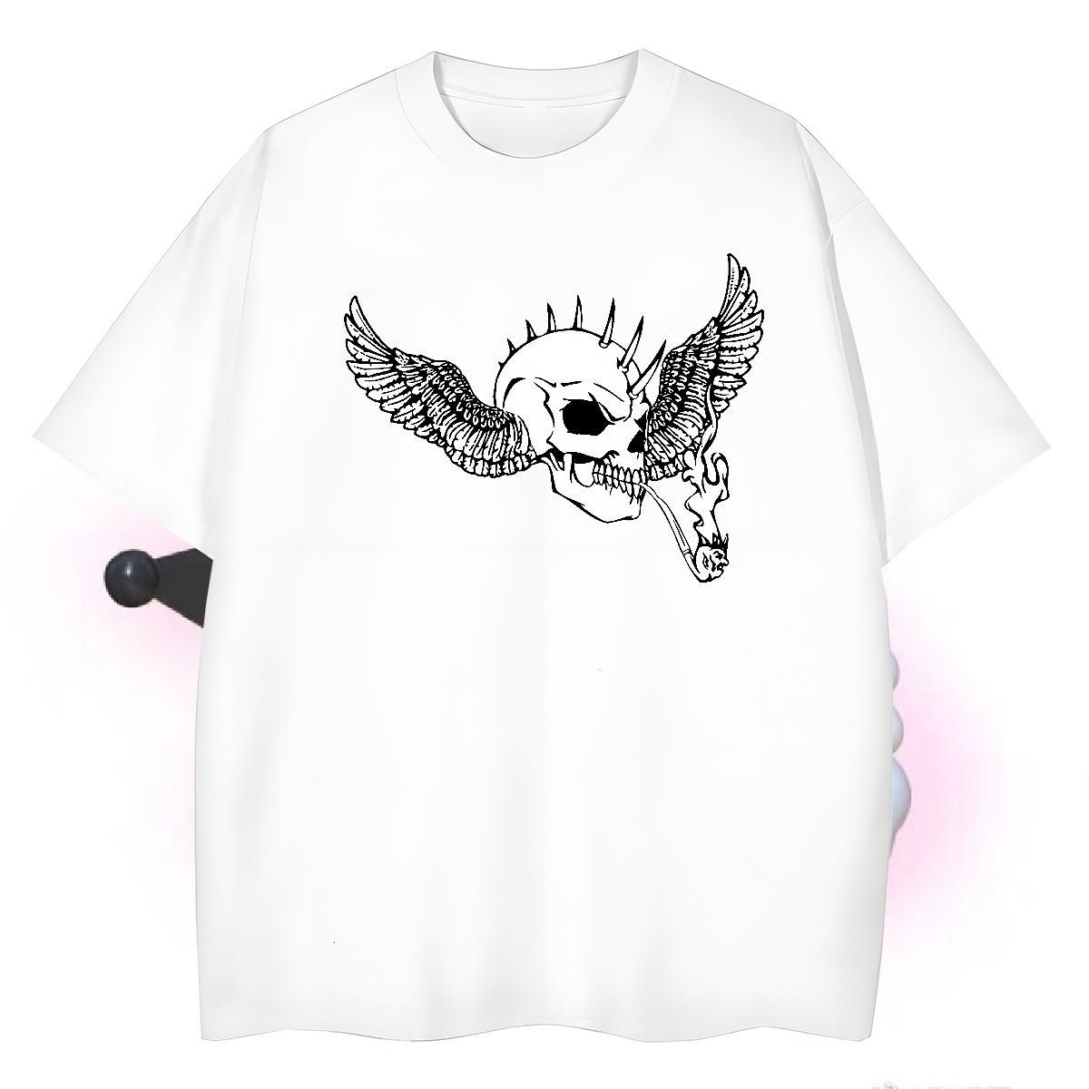Cool T shirt 230g 100% Cotton skull Casual Black White Breathable Short Sleeve Men Clothes T-Shirt Fashion Designer Tshirts