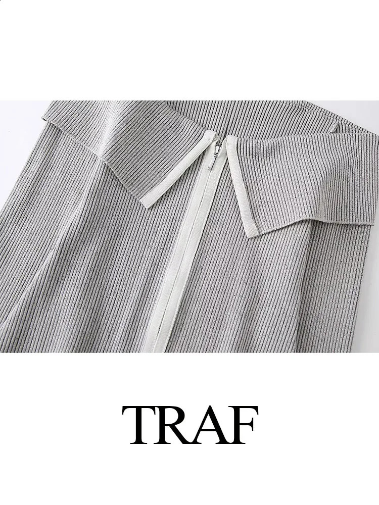 TRAF Spring Fashion Womens Cardigan Turn-Down Collar Long Sleeves Zipper Female Chic Sweater Wild Casual Woman Short Top 240826