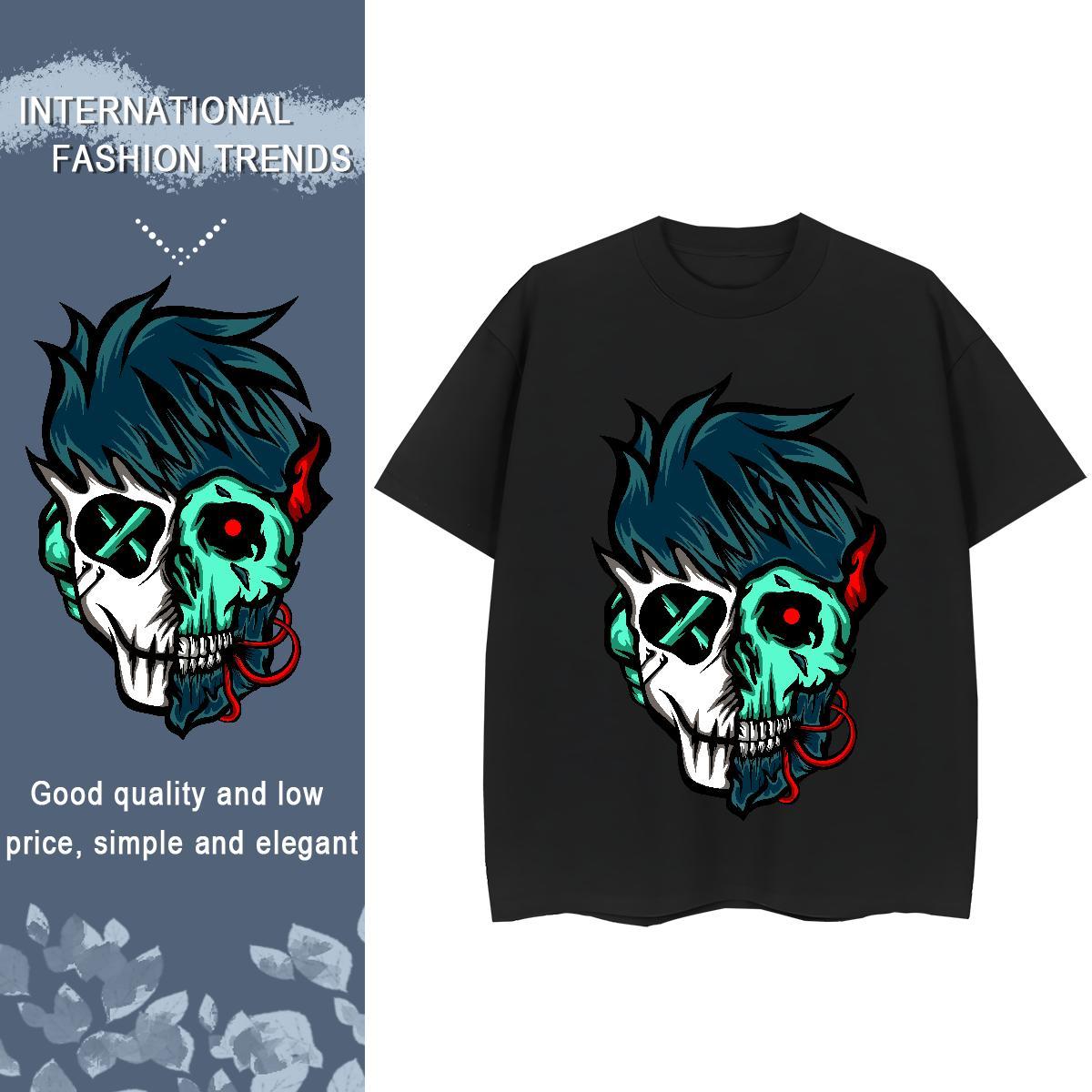Soft T Shirts Men 230g Cotton skull Anime Printing Street Customized Print Breathable Crew Neck Men Clothes T-Shirt Factory Direct Tee Shirt