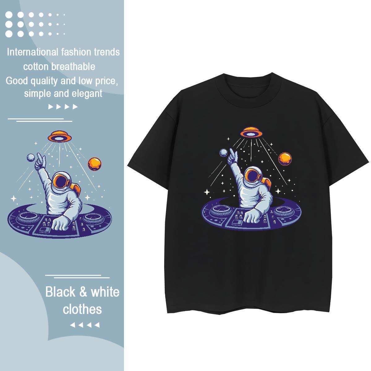Popular Couples T Shirts 230g Cotton cosmonaut Street Casual Women T Shirts Crew Neck Breathable Anime Oversized Top Shirts