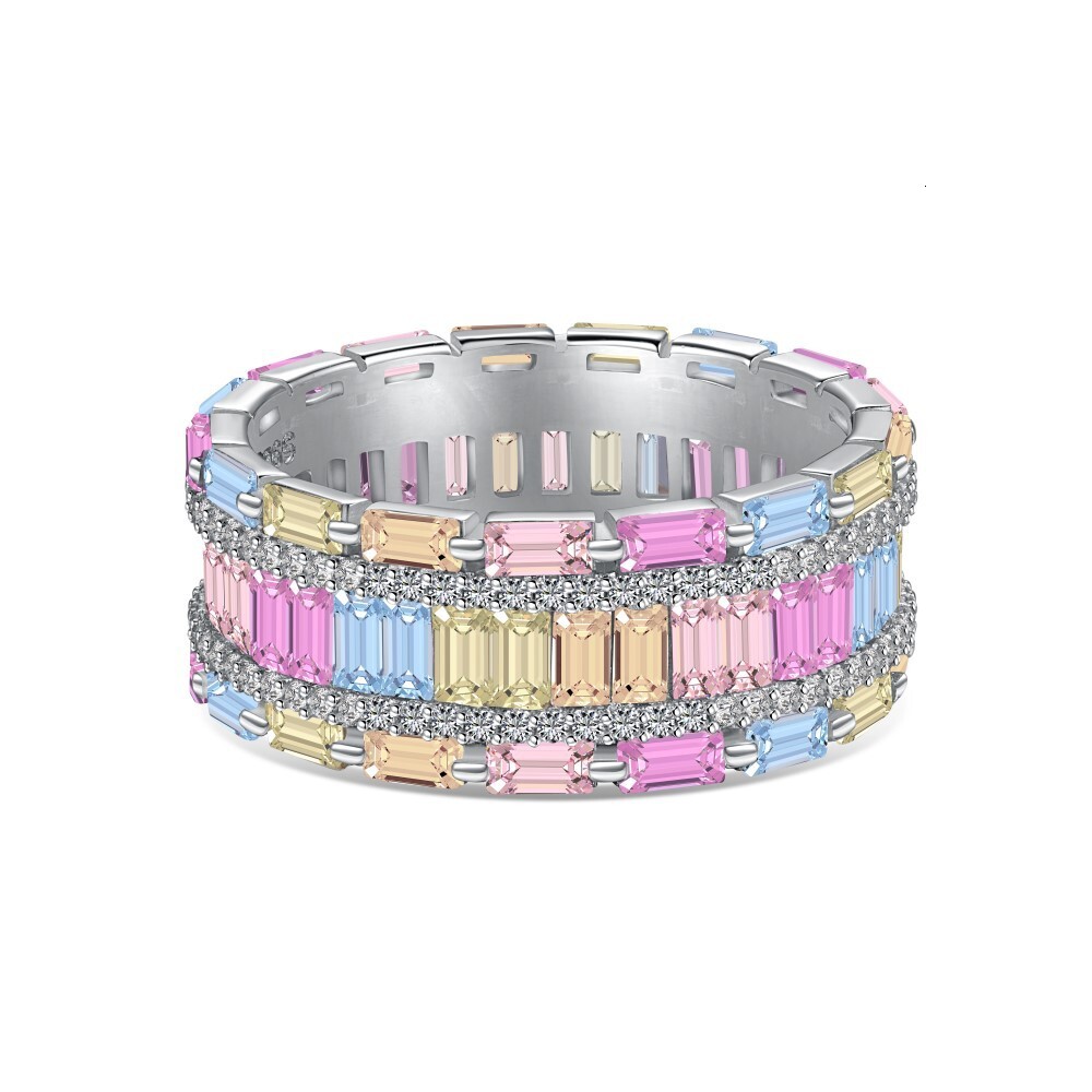 Korean version of S pure sier closed mouth ring, new circular full diamond colored zirconium inlaid fashionable design for women's bracelets