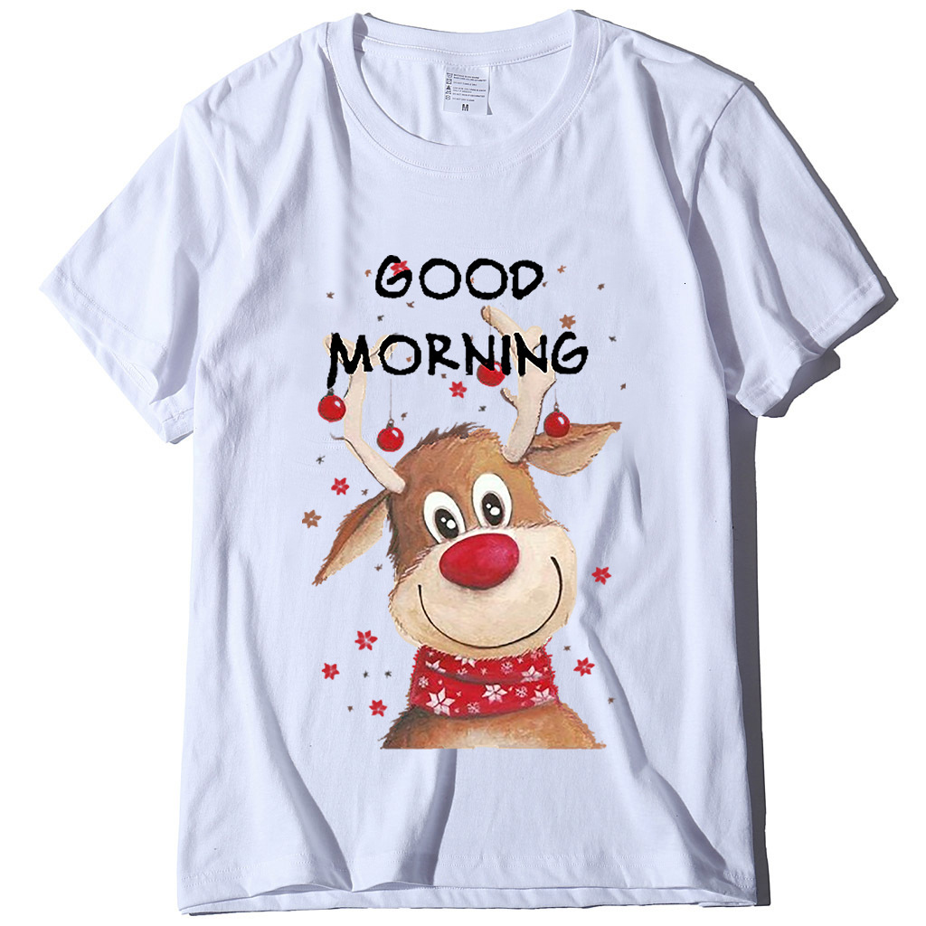 Good morning reindeer short sleeved T-shirt women's European casual top dongdumaoyi