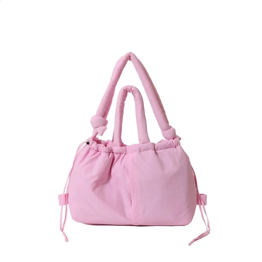 Solid color handle tote bag goldplated tie strap nylon filled dualpurpose large capacity inflatable backpack womens 240826 - view 5