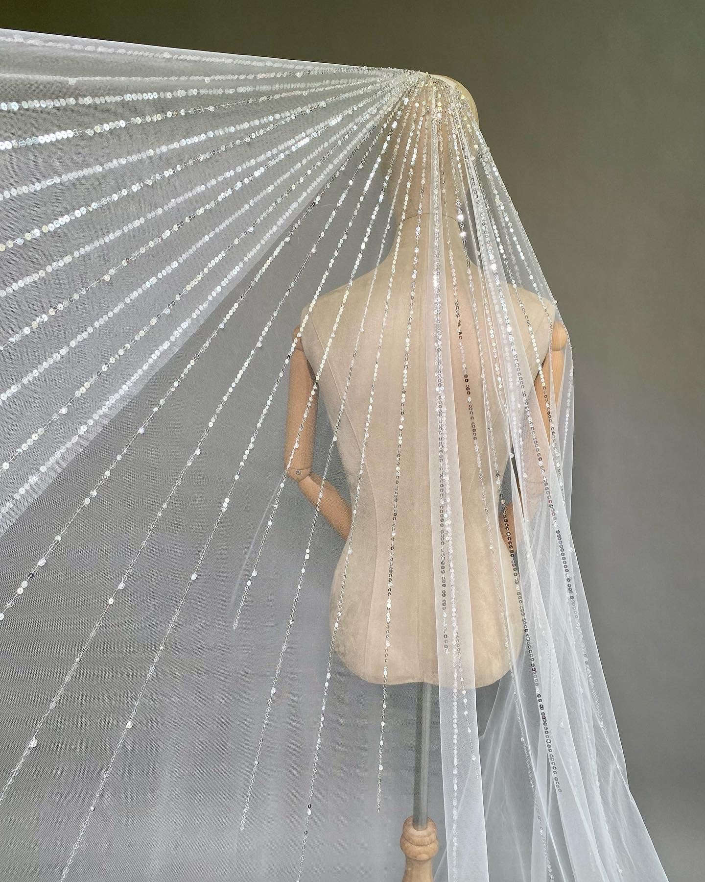 Bridal Veils Long Sequins Wedding Veil Cathedral 1 Layer 3.5 Meters Long Tulle One Layer Wedding Veil For Brides Hair Accessories Custom Made