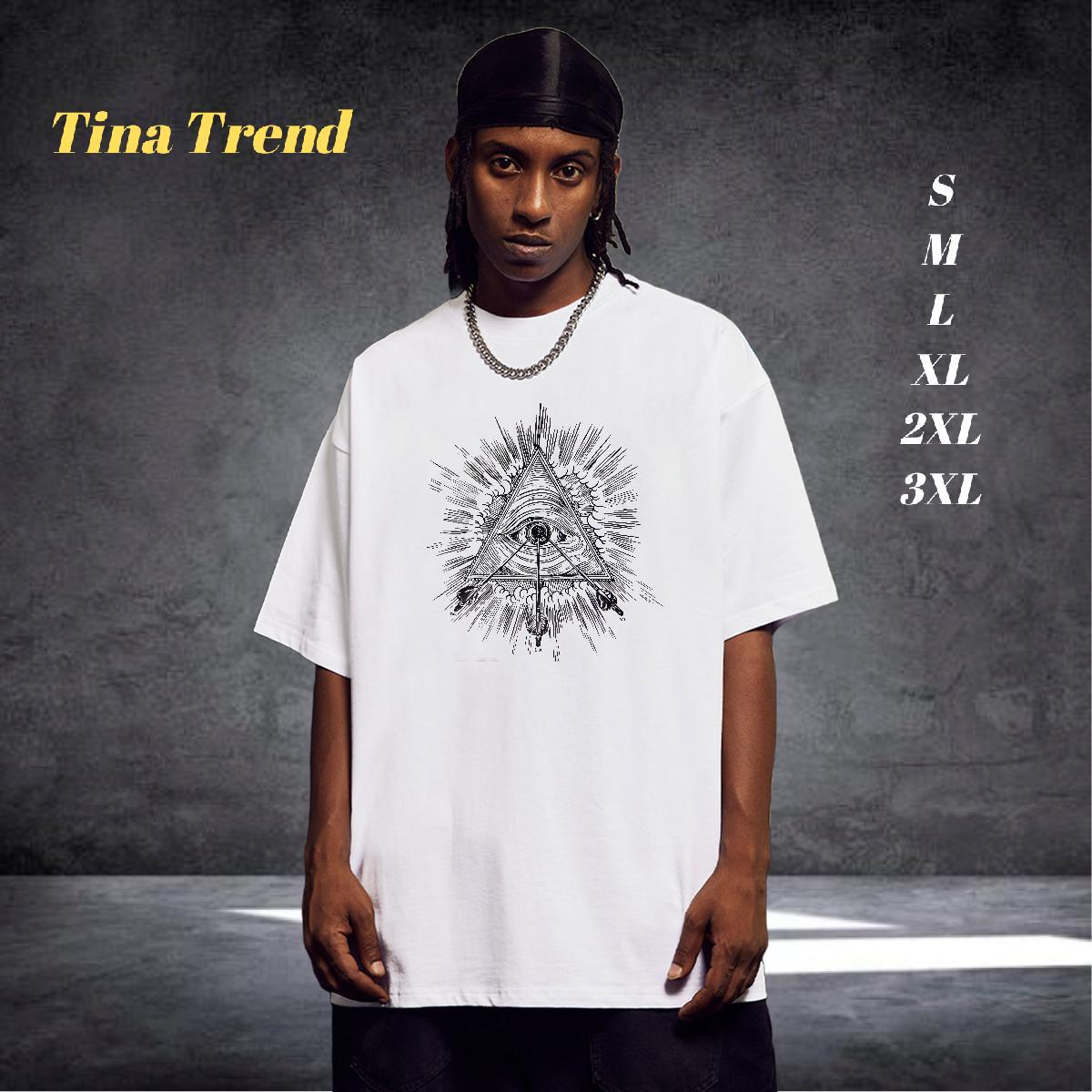 Soft Mens T Shirts 100% Cotton 230g eye of the devil Street Casual Skull Breathable Short Sleeve Men Clothes T-Shirt 2024 New Top Tees