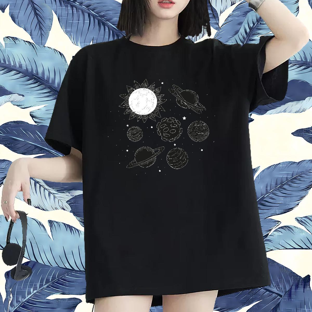 Wholesale Women Tshirts 100% Cotton 230g planet Casual Beach Womens T Shirts Round Neck Short Sleeve Custom Print Plus Size Tees Shirts