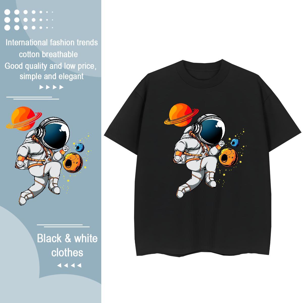 Lady Couples T Shirts 230g 100% Cotton cosmonaut Beach T shirt Round Neck Short Sleeve Oversized Clothings