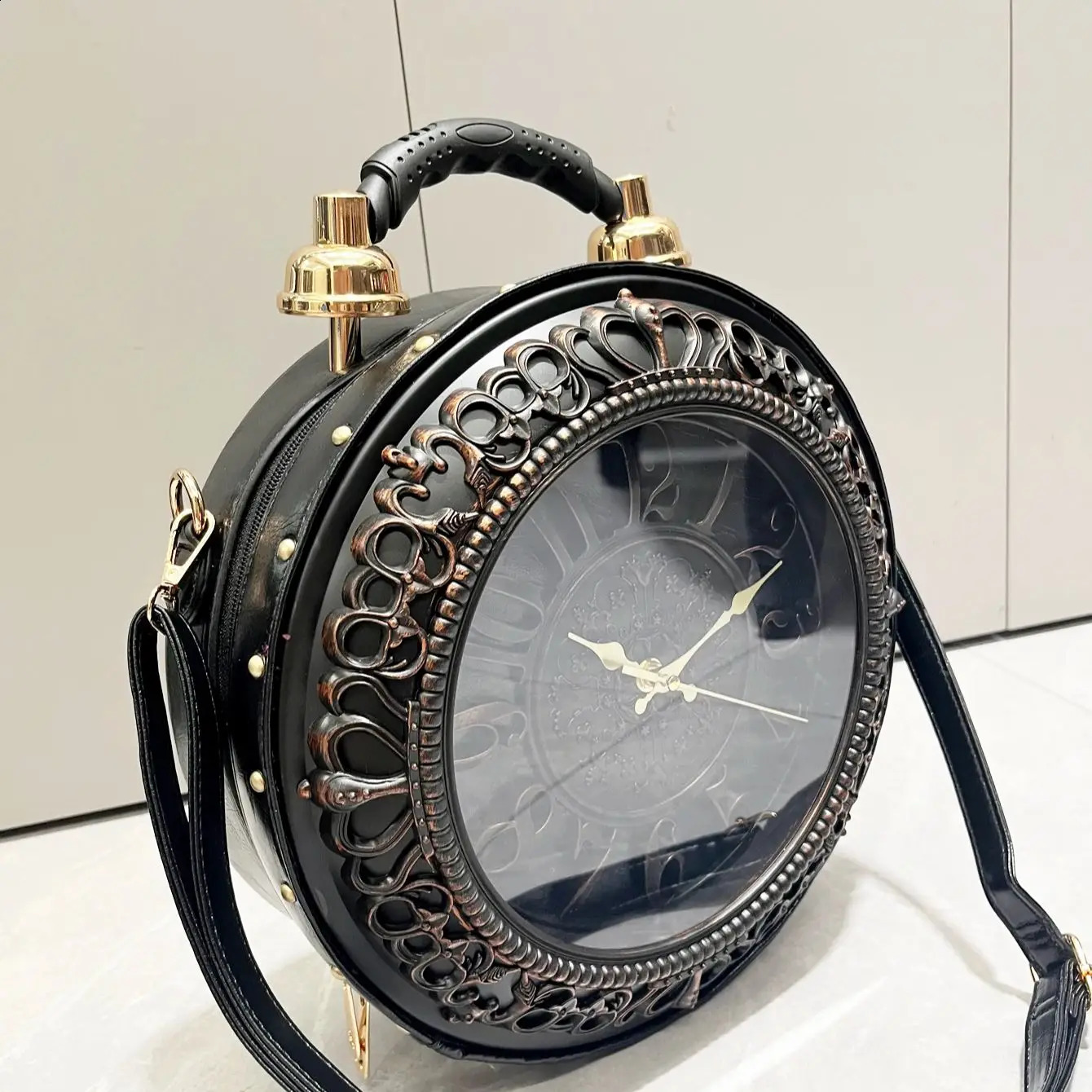 er Purses and Handbags Shoulder Bags funny clock-shaped bag funny Womens round bag pu leather Womans bag 240826