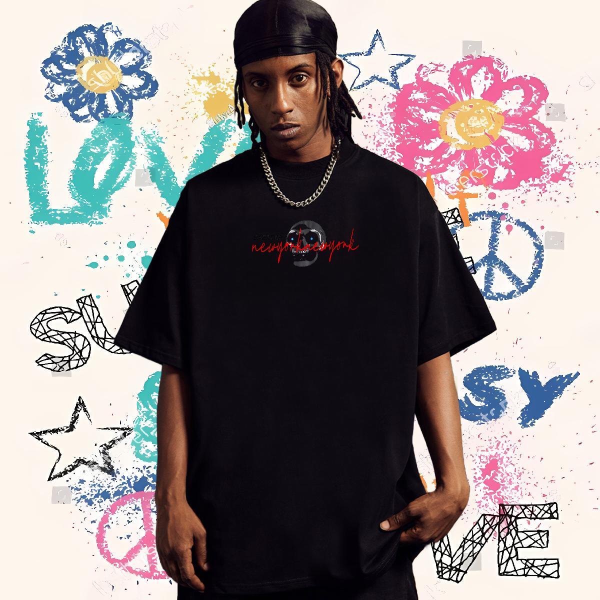 Loose Fit T Shirts Men 230g Pure Cotton skull Sports Casual DIY Printed Breathable Short Sleeve Men Tops Tees Casual New Tees Shirts