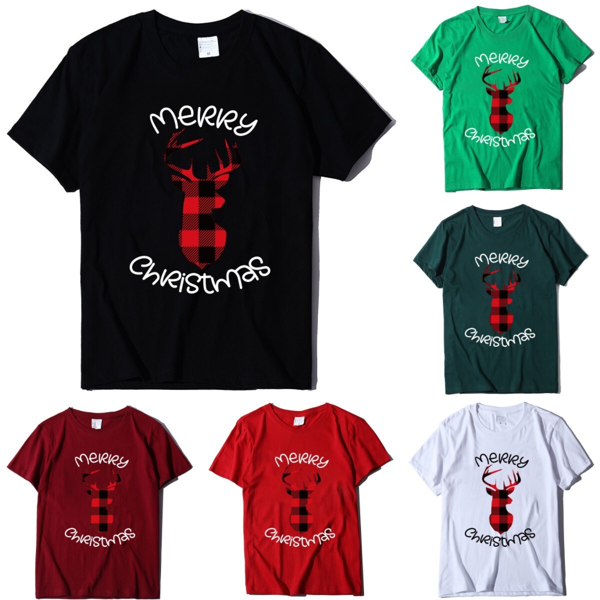 Round neck short sleeved series Christmas stag print women's T-shirt autumn trend loose fit dongdumaoyi