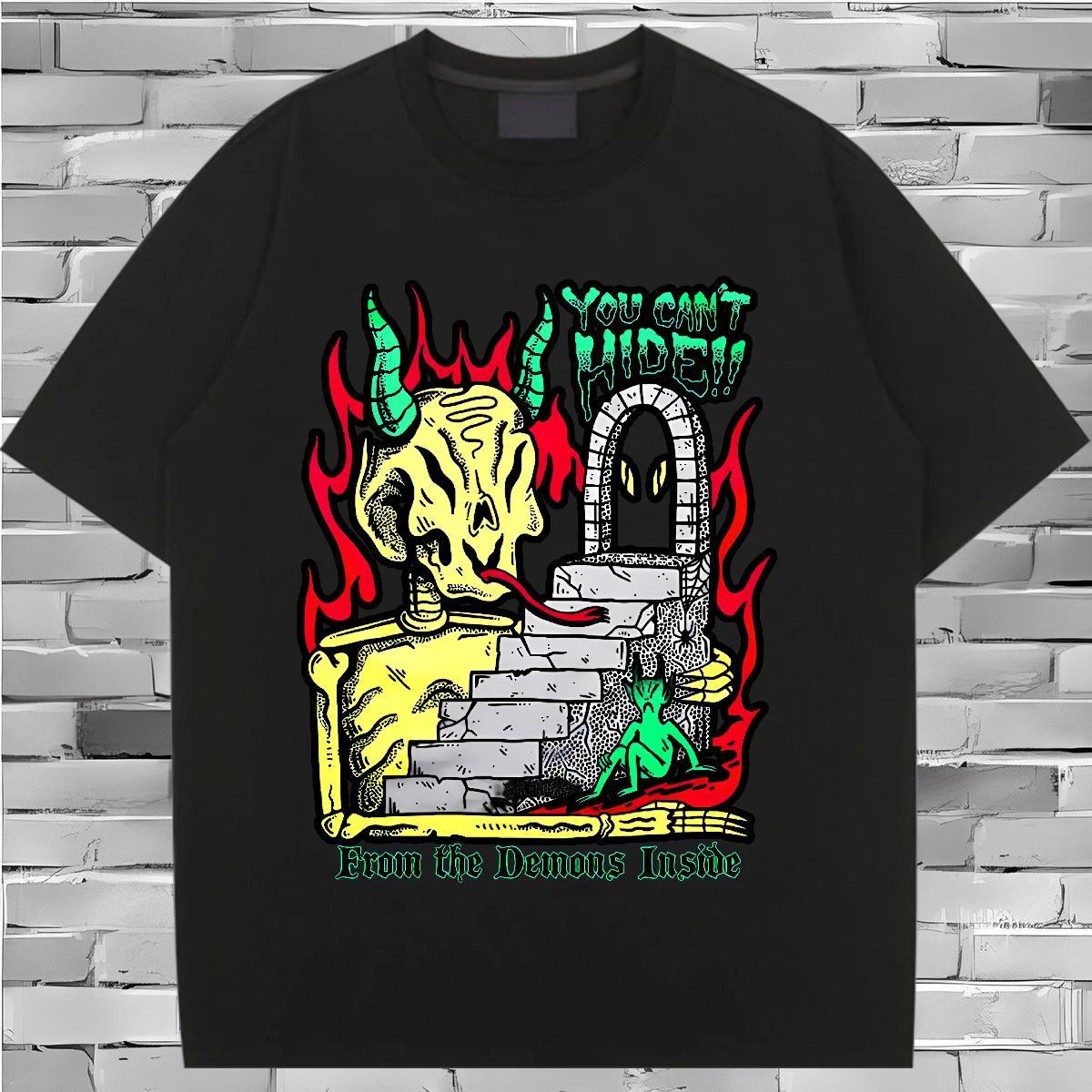 Nice Woman Tshirt 230g Pure Cotton demon Hip Hop Street Women T Shirts Round Neck Short Sleeve Skull Clothes