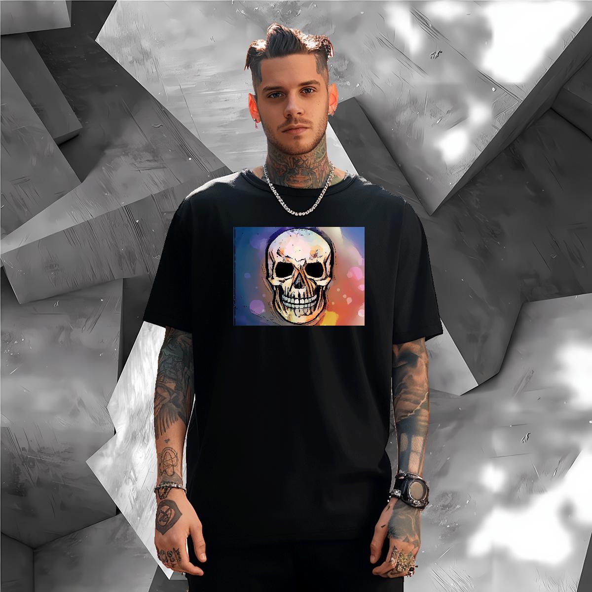 High Quality T shirt 230g Pure Cotton skull Street Wear DIY Anime Breathable Crew Neck Men Tops Tees Wholesale Tshirts